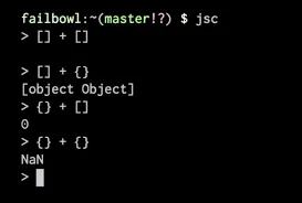 JavaScript's implicit coercion of adding up arrays and objects magically in a famous talk called 'Wat'